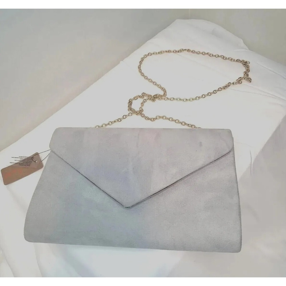 HELLO 3AM GRAY SUEDE LIKE CHAIN STRAP NWTS PURSE HANDBAG‎ CLUTCH Prom Wedding